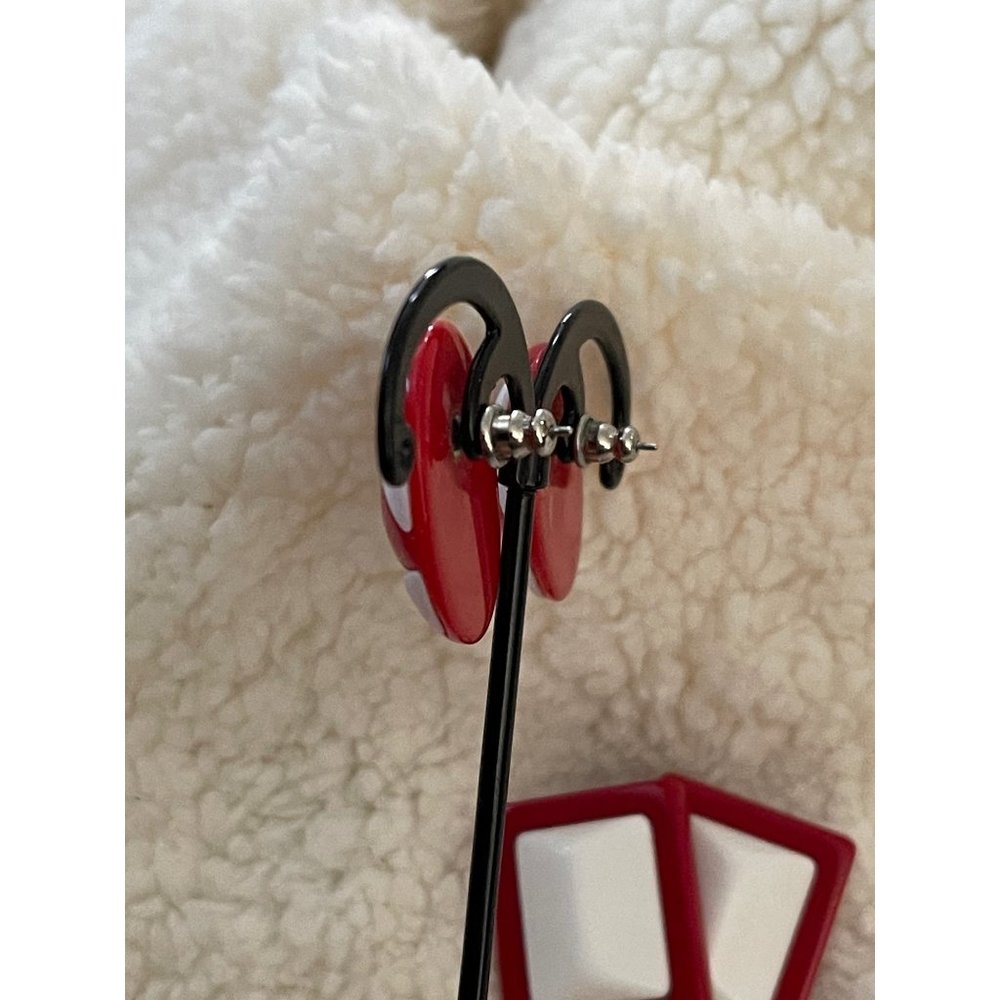Vintage Red/White Design Pierced Earrings 2-Pairs - Picture 7 of 12